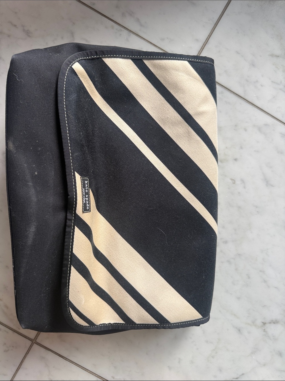 kate spade Black and Cream Striped Canvas Baby Bag